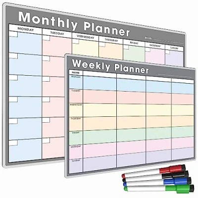 Image of TMS Magnetic Weekly Planner Set Includes Monthly Fridge Calendar with 4 Dry Erase Pens Meal Whiteboard Bundle Shopping &amp; To Do Lists