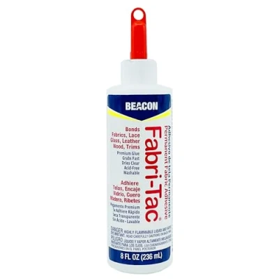 Image of Beacon Fabri Tac 236ml Large Bottle, Clear Permanent Adhesive Fabric Glue Strong Leather for Lace, Glass &amp; Trims Quick Drying Craft Upholstery, Home decor Household Repairs