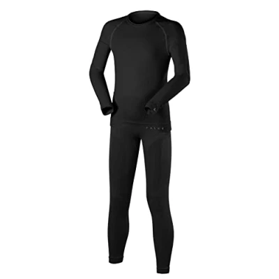 Image of FALKE Unisex Kids Maximum Warm K UW Functional Yarn Quick Dry 1 Piece Base Layer Set, Black (Black 3000), 9 11.5