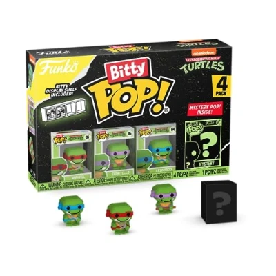 Image of Funko Bitty POP! Teenage Mutant Ninja Turtles 8 Bit Raphael, Donatello, Leonardo and A Surprise Mystery Mini Figure 0.9 Inch (2.2 Cm) TMNT Collectable Gift Idea Cake Topper
