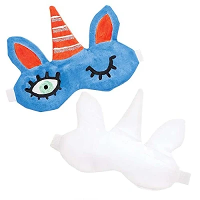 Image of Baker Ross FE244 Unicorn Fabric Eye Mask Crafts Pack of 2, Sleep Mask, Make Your Own Sleeping Masks, Craft Sets for Kids to Decorate