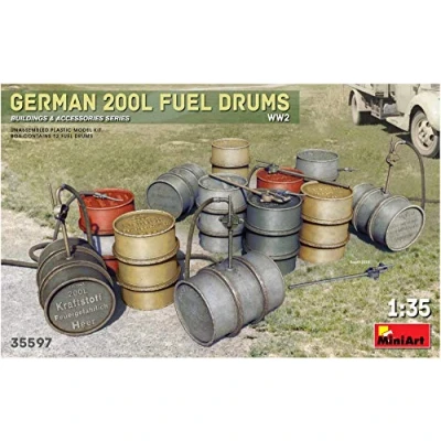 Image of Miniart MIN35597 German 200L Fuel Drum Set WW2 Plastic Model kit, Various