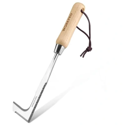 Image of WORKPRO 30cm Weed Removal Tool with Wood Handle, Serrated Edge Puller, Remover Stainless Steel, Garden Tools for Gardening Moss and