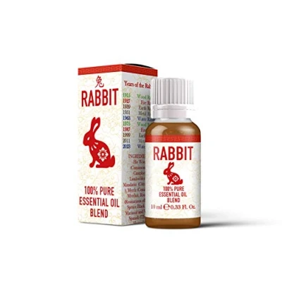 Image of Mystix London Rabbit Chinese Zodiac Essential Oil Blend 10ml for Diffusers, Aromatherapy &amp; Massage Blends Perfect as a Gift Vegan, GMO Free