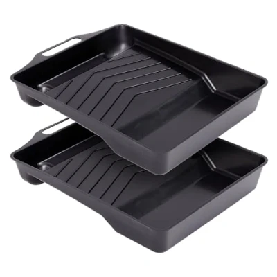 Image of Precision Defined 11 Inch Paint Tray 2 Pack Durable Roller Tray, Large Trays for Painting, 800ML Pan &amp; Liners, Black