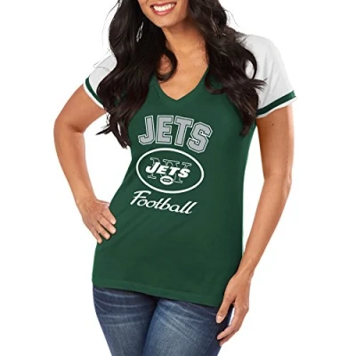 Image of Majestic New York Jets Women&#039;s Go for Two IV V Neck T Shirt Green
