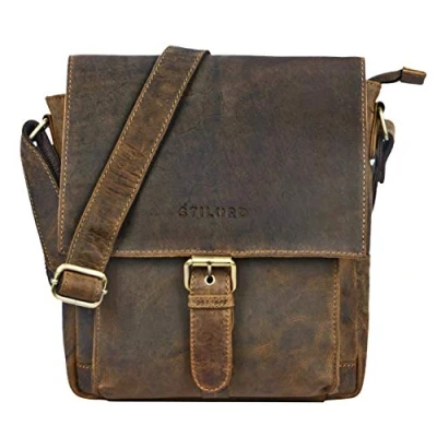 Image of STILORD &#039;Nevio&#039; Men&#039;s Leather Shoulder Bag Small Messenger Elegant Vintage Design Crossbody for 10.1 Inch Tablet iPad Genuine Leather, Colour:Middle Brown