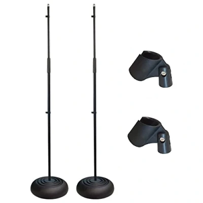 Image of 2x Thor MS001 Round Base Microphone Stand Black heavy Duty Retro Mic