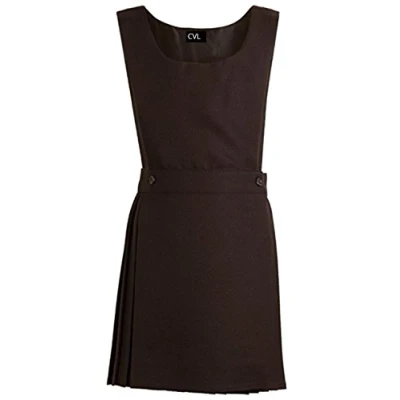 Image of CVL GIRLS BIB PINAFORE PLEATED SCHOOL UNIFORM DRESS ALL AGES (Brown, 17 18 Years)