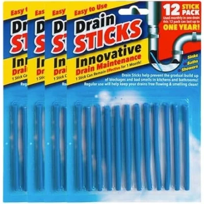 Image of Drain Sticks x48 Easy to Use Fast &amp; Effective Cleaning for Sinks, Baths Showers Prevents Build Up, Blockages Bad Smells in Kitchens Bathrooms