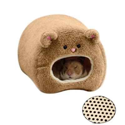 Image of emours Rats Hamster Winter Warm Fleece Hanging Cage Hammock House Cute Bear Desige with Bed Mat, for Small Furry Animals (brown)