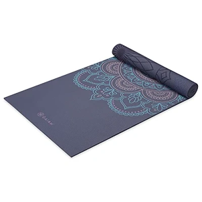 Image of Gaiam Yoga Mat Premium Print Reversible Extra Thick Non Slip Exercise Fitness for All Types of Yoga, Pilates and Floor Training, Purple Illusion 6mm