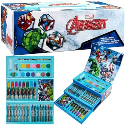 Image of Marvel Art Supplies for Kids Set Avengers Painting Colouring Sets Children Crayons Paints Markers Iron Man Captain America Hulk Case (Multicolor Avengers)