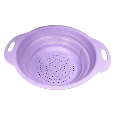 Image of Collapsible Colander Folding Food Drainer Space Saving Silicone Kitchen Essential (Purple)
