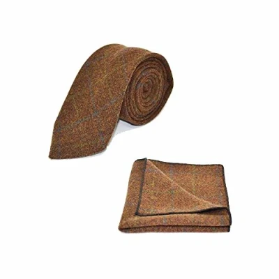 Image of King &amp; Priory Heritage Check Cedar Brown Tie Pocket Square Set