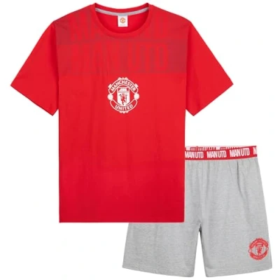 Image of Manchester United F.C. Boys Short Pyjamas Set, Breathable Lounge Wear Man Gifts for (Red/Grey, 11 12 Years)