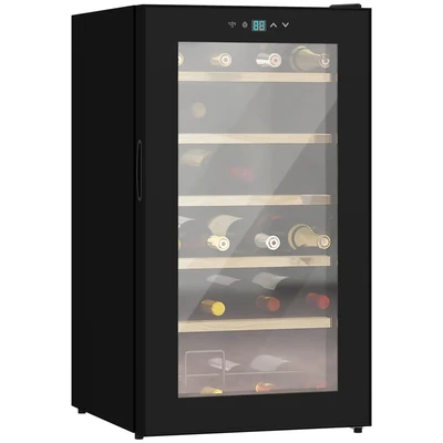Image of HOMCOM 24 Bottles Freestanding Wine Fridge with Glass Door, 65 Litres Single Zone Cooler Digital Touch Screen Controls and LED Light, Black