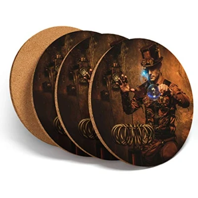 Image of 4 Set Steampunk Magician Magic Coasters Kitchen Drinks Coaster #14534