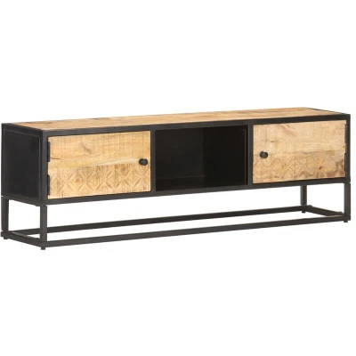 Image of vidaXL TV Cabinet with Carved Door 130x30x40 cm Rough Mango Wood