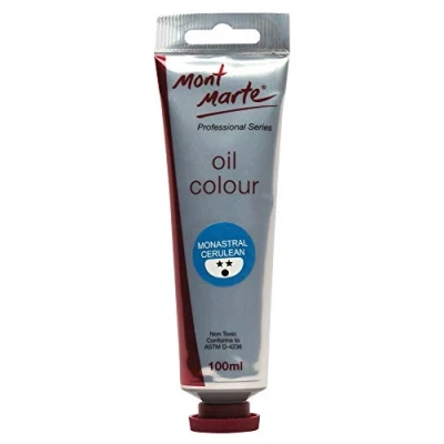 Image of MONT MARTE Premium Oil Paint, 100ml (3.4oz), Monastral Cerulean, Good Coverage, Excellent Tinting Strength