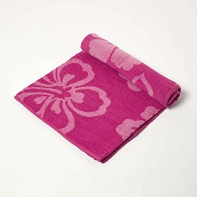 Image of HOMESCAPES Pink Beach Towel 70 x 150 cm Quick Dry with Floral Design Eco Friendly Recycled Cotton Rich Super Absorbent Large Travel