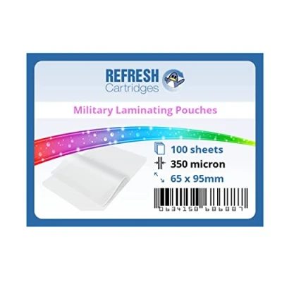 Image of Refresh Cartridges Glossy Laminating Pouches Military (65x95mm) 350 Micron Pack of 100 Sheets