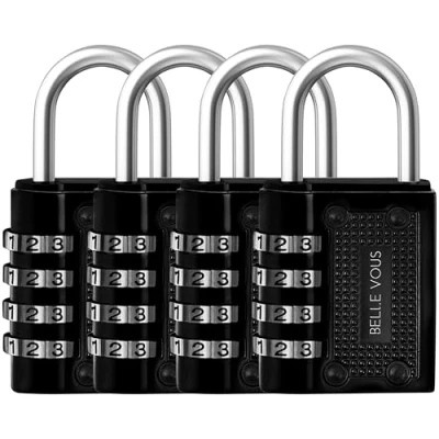 Image of Belle Vous Combination Padlocks with Code (4 Pack) Gym Locker Suitcase Padlock/Outdoor Heavy Duty Waterproof Padlock Black Coded