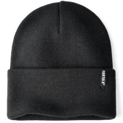 Image of FURTALK Beanie Hats for Women Men Acrylic Knit Cuffed Hat Soft Warm Slouch Ladies Skull Cap Unisex Winter Black