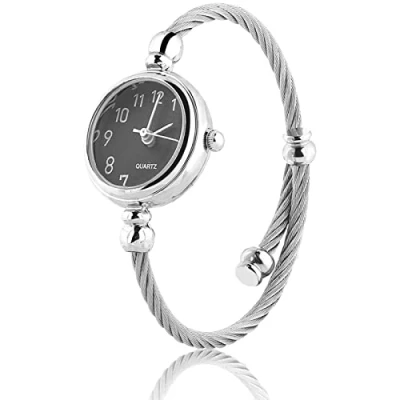 Image of YUYTE Women Quartz Watches, Watch and Bracelet Set for Women, Female Analog Round Alloy Strap Open Wristwatch Ladies Girls with Small Wrists