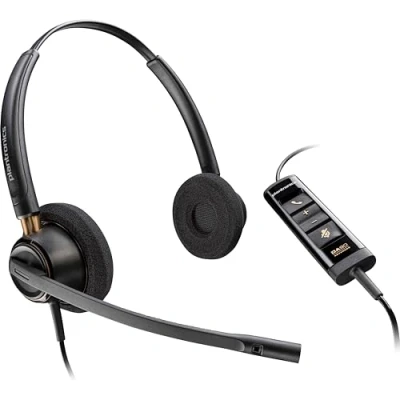 Image of Plantronics Poly EncorePro 525 M USB A and C headset () Acoustic Hearing Protection Hold &amp; Call Answer buttons Optimized for Teams Dual ear