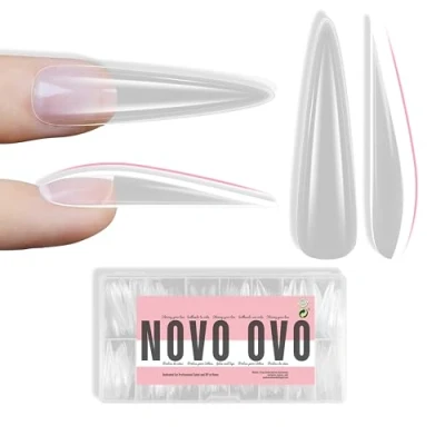 Image of NOVO OVO Sculpted XXL Stiletto Nail Tip for Curved Nails, Extra Thick Long False Nails Press on, Full Cover Soft Gel Extension Fake Acrylic kit, Clear X 15 Sizes 300pcs