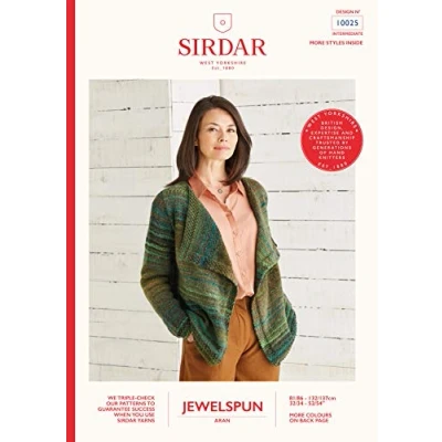 Image of Sirdar Jewelspun Aran Knitting Pattern Booklet 10025 Drape Cardigan
