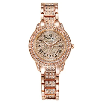 Image of JewelryWe Women Watches Rhinestone Iced Out Analog Quartz Watch Stainless Steel Fully Jewelled Business Casual Wristwatch