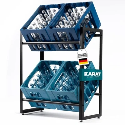 Image of KARAT Kenji Drinks Crate Rack for 4 Crates Sturdy &amp; Space Saving Shelf Including Mounting Materials Metal Box Storage
