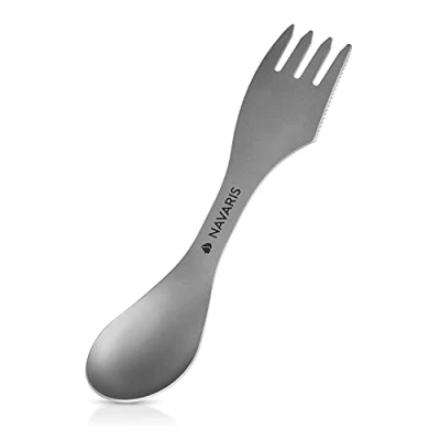 Image of Navaris Titanium Spork Camping Utensil 3 in 1 Fork, Spoon, Knife Cutlery Combo Lightweight Metal Silverware for Backpacking, Hiking, Outdoors