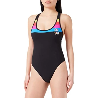 Image of Hurley Women&#039;s Nascar Rib Cheeky Racerback One Pc Piece Swimsuit, Black White, XS