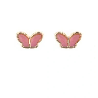 Image of 9ct gold enamel pink butterfly stud earrings. Gift box