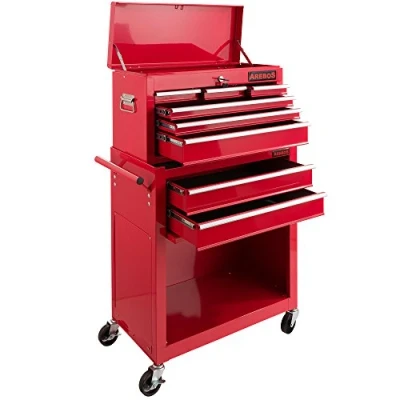 Image of Arebos Tool Drolley with 9 drawers including toolbox non slip covering red or black (red)