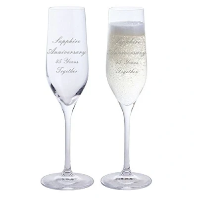 Image of 2 Sapphire Anniversary 45 Years Together Pair of Dartington Champagne Flutes Glasses