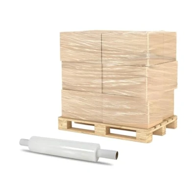 Image of JeeJaan® 1 Roll Clear Pallet Shrink wrap 400mm x 250m 23mu, Extended Core Extra Strong Packaging Cling Film