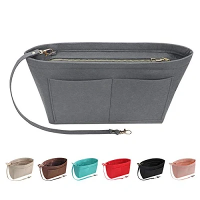 Image of Soyizom Felt Handbag Organiser Purse Insert Bag Organisers Multi Pockets Tote in for Women,Grey XL