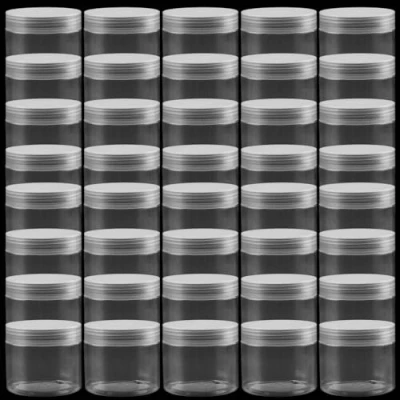 Image of PINGEUI 42 Pack 150ml Clear Cosmetic Jars with Lids, Round Empty Sample Pots, Wide Mouth Plastic Container for Spice, beans, Makeup, Grains, Crafts