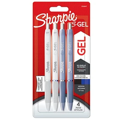 Image of Sharpie S Gel Pens Medium Point (0.7mm) Frost Blue &amp; White Pearl Barrels Black Ink 4 Count