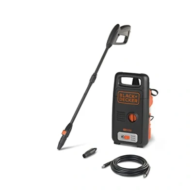 Image of BLACK+DECKER BXPW1300E Pressure Washer, 100 Bar PSI, Rotary Nozzle, 0.4 L Foam Jet Extension Lance, 3 m Hose, 1300 W, Black &amp; Orange