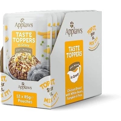 Image of Applaws 100% Natural Wet Dog Food Pouch, Grain Free Chicken with Vegetables in Gravy 85g (12 x Pouches)