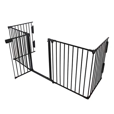 Image of Gr8 Garden Large Metal Panel Fireplace Fence Barrier Stair Safety Hearth Gate PlayPen Pet Dog Cat Baby BBQ Guard Room Divider Black Grill Screen