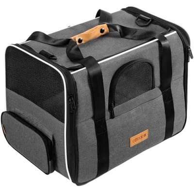 Image of CADOCA® Pet Transport Box for Cats or Small Dogs up to 20 kg Foldable Carrying Bag with Shoulder Strap &amp; Bowl Breathable Comfortable Reversible