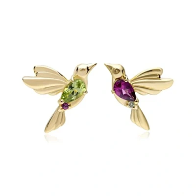 Image of ECFEW™ &#039;The Creator&#039; Mismatched Peridot &amp; Rhodolite Hummingbird Stud Earrings