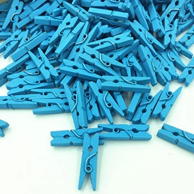 Image of Bluelans® 100 Coloured Craft Mini Wooden Pegs, Blue, Clothes Photo Paper Pegs Clips (Blue)