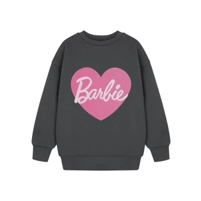 Image of Barbie Girls Grey Heart Sweatshirt Cute Logo Jumper for Kids Long Sleeve Pullover Soft Cotton Blend Sweater Children&#039;s Fashion Apparel Fans Fashionistas Gift